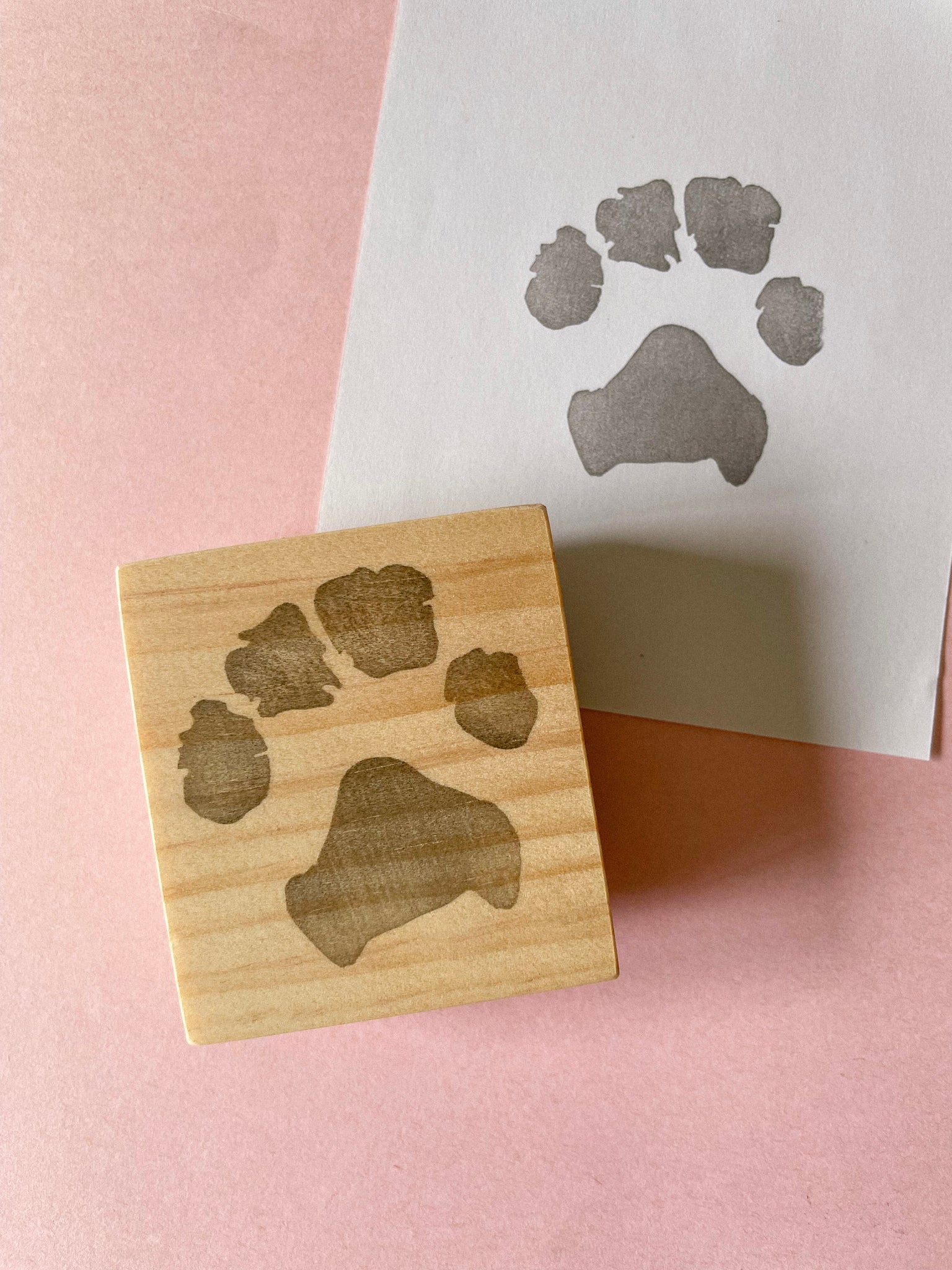 Paw Print Rubber Stamp on Wood Block for Stamping Crafting